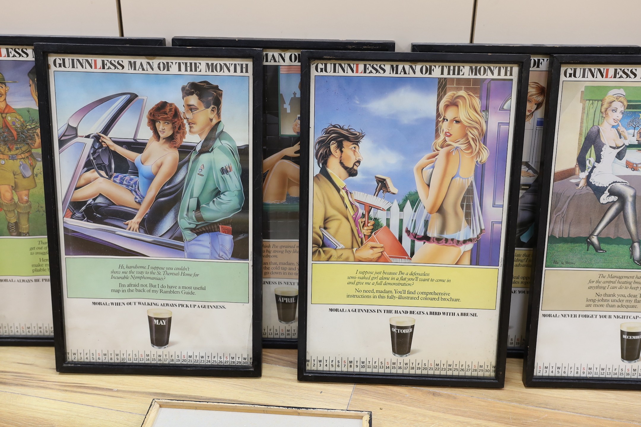 Guinness Advertising - 11 framed Guinnless man of the Month posters